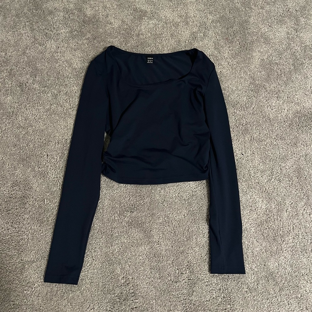Navy Blue Scoop Neck Long Sleeve